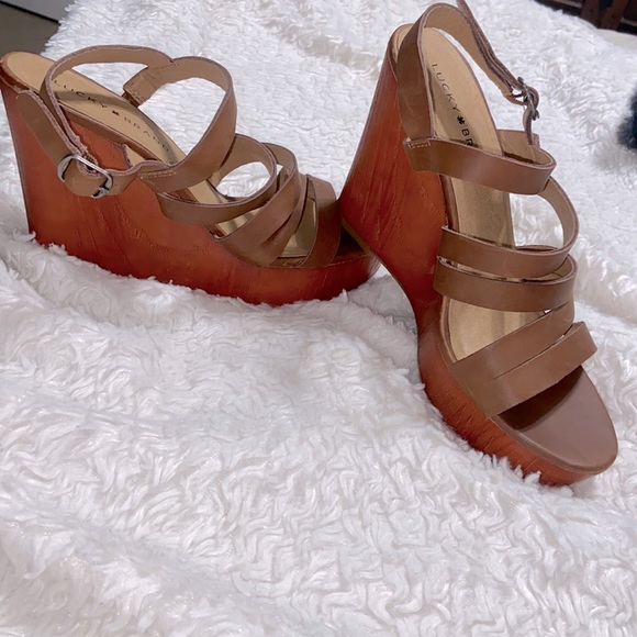 Lucky Brand Shoes - Lucky Brand brown wedge, sandals, genuine, leather platform, polished casual 8.5